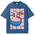 Unisex Washed Noodles Printed T-shirt Shirt