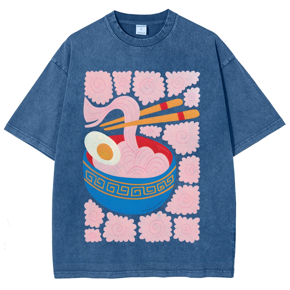 Unisex Washed Noodles Printed T-shirt Shirt