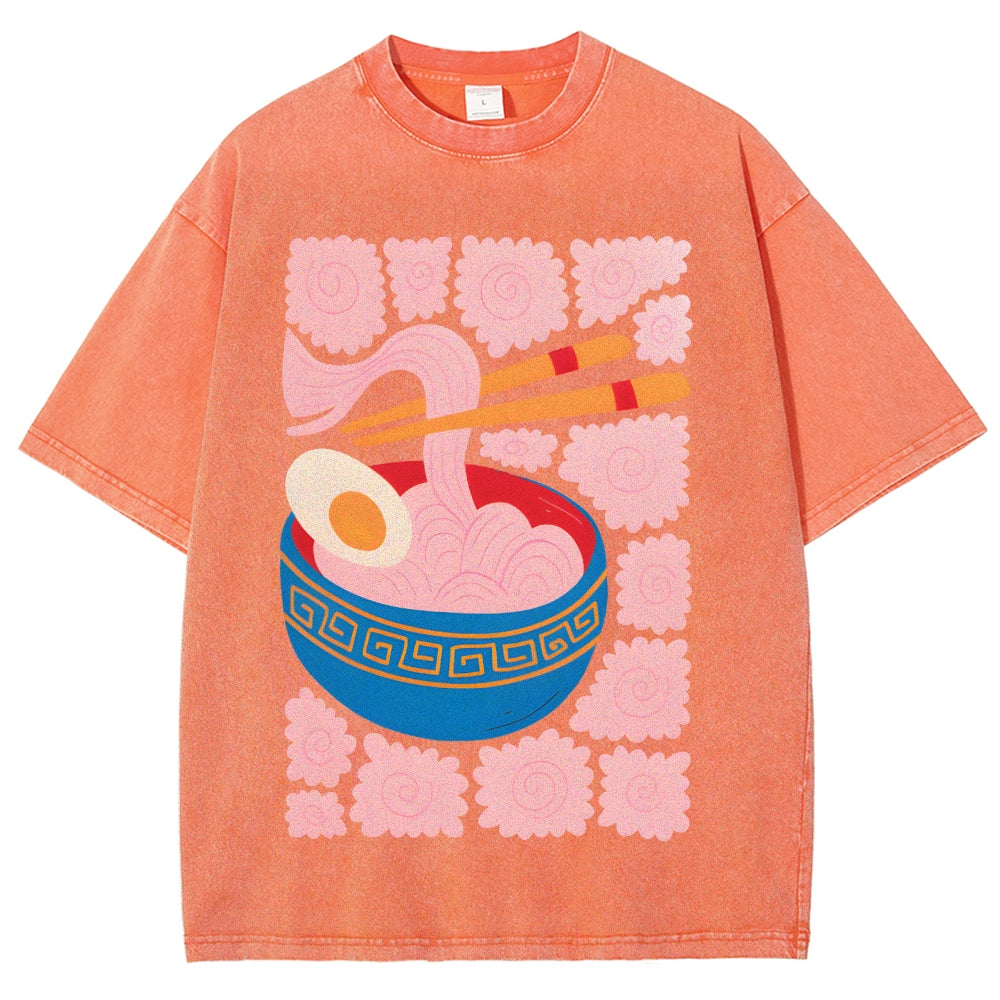 Unisex Washed Noodles Printed T-shirt Shirt