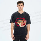 Unisex No Cartoon Cat Printed Washed Tee