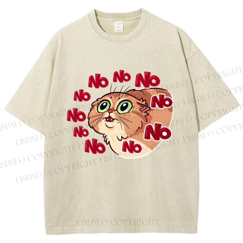 Unisex No Cartoon Cat Printed Washed Tee