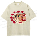 Unisex No Cartoon Cat Printed Washed Tee