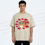 Unisex No Cartoon Cat Printed Washed Tee