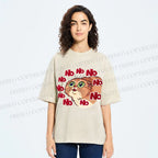 Unisex No Cartoon Cat Printed Washed Tee
