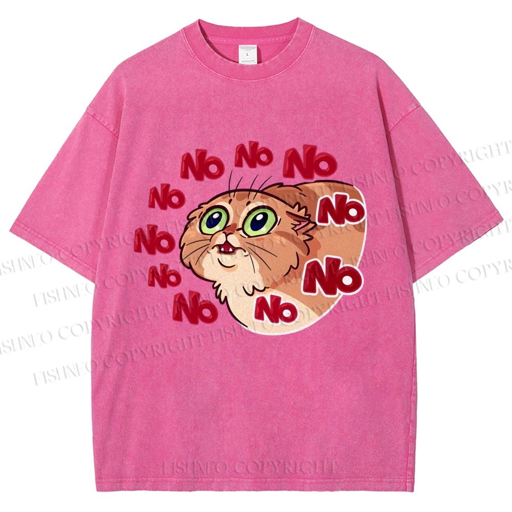 Unisex No Cartoon Cat Printed Washed Tee