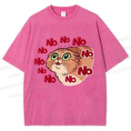 Unisex No Cartoon Cat Printed Washed Tee