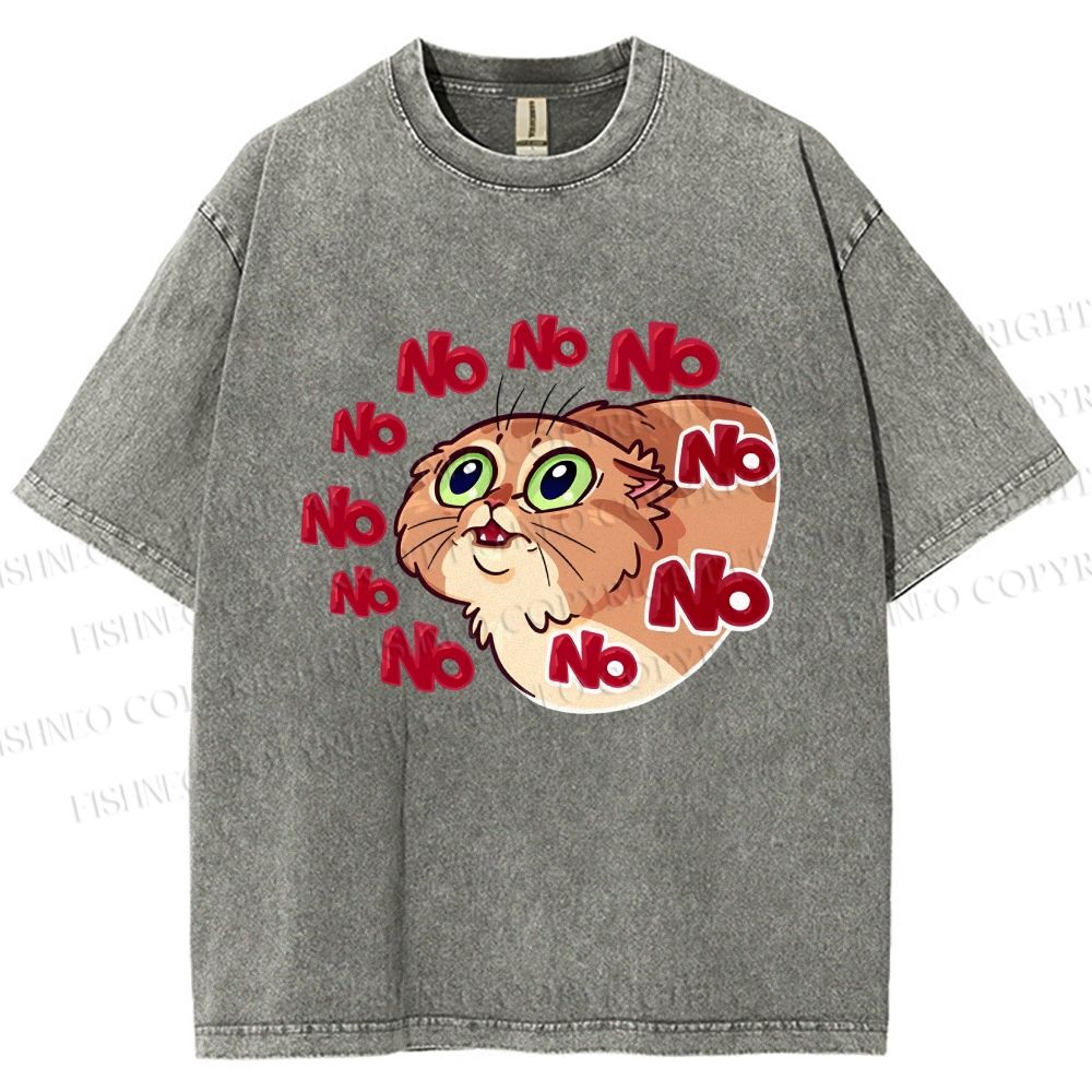 Unisex No Cartoon Cat Printed Washed Tee