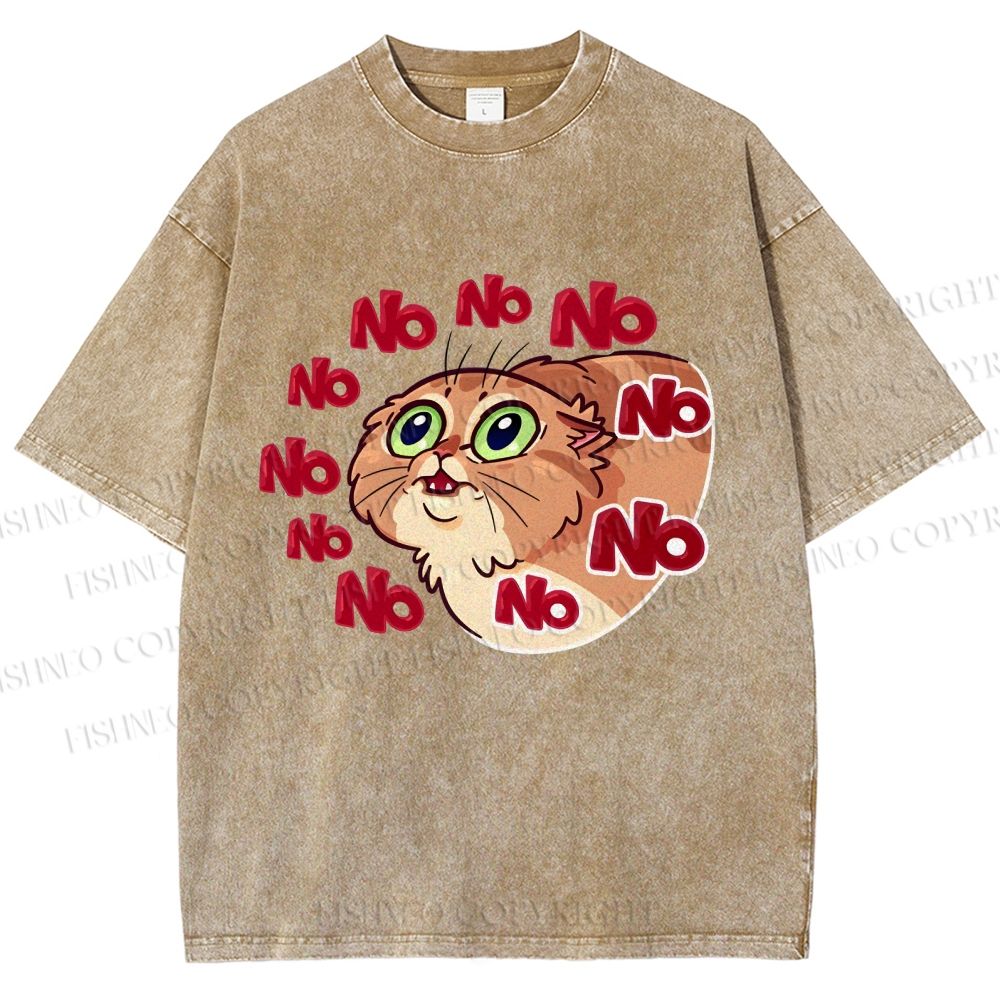 Unisex No Cartoon Cat Printed Washed Tee