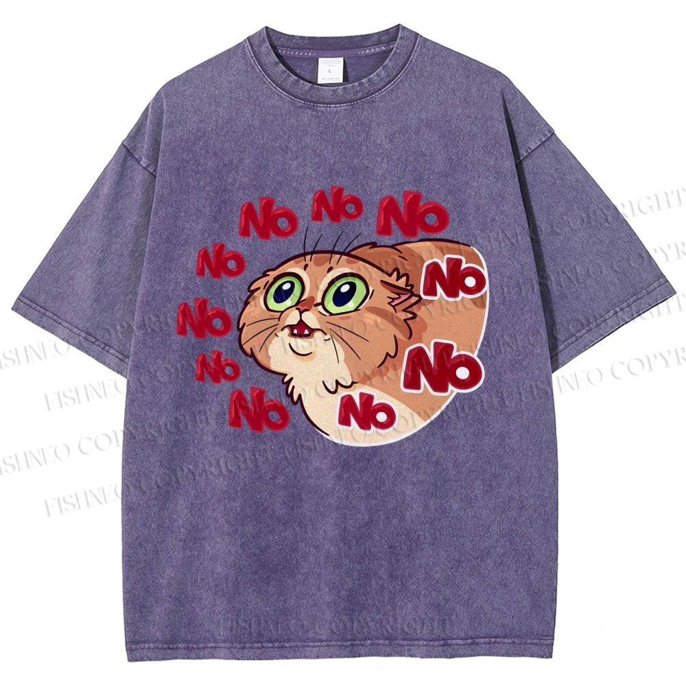 Unisex No Cartoon Cat Printed Washed Tee