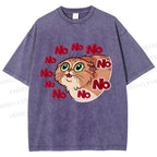Unisex No Cartoon Cat Printed Washed Tee