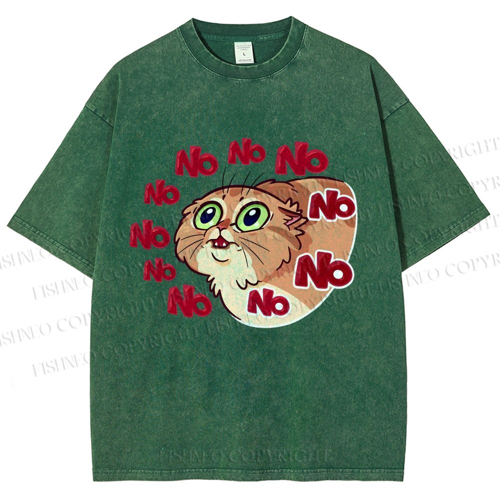 Unisex No Cartoon Cat Printed Washed Tee