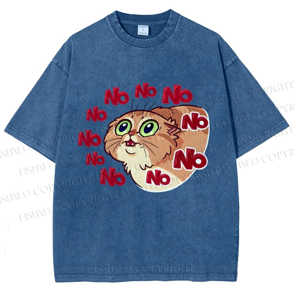 Unisex No Cartoon Cat Printed Washed Tee