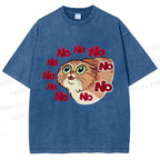 Unisex No Cartoon Cat Printed Washed Tee