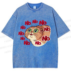 Unisex No Cartoon Cat Printed Washed Tee