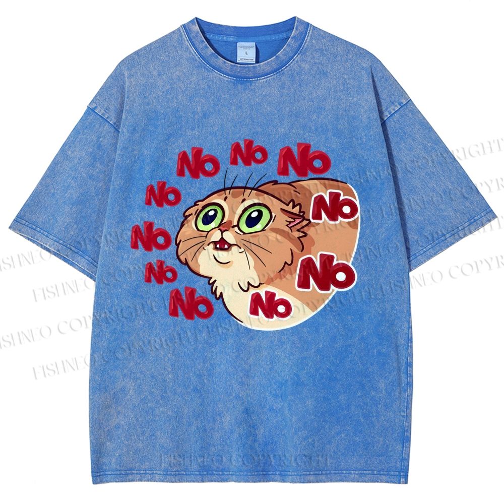 Unisex No Cartoon Cat Printed Washed Tee