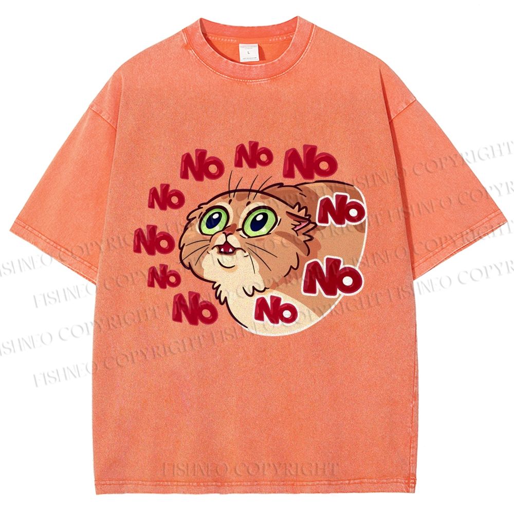 Unisex No Cartoon Cat Printed Washed Tee