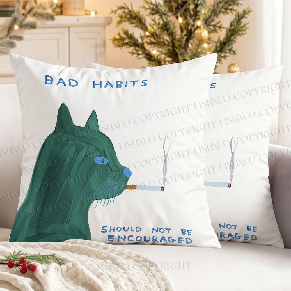 Bad Habits Should Not Encourage Cat Printed Throw Pillow
