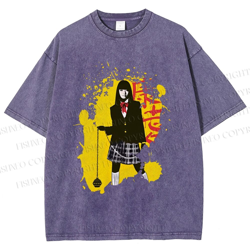 Unisex Kill Bill Graffiti Printed Washed Tee