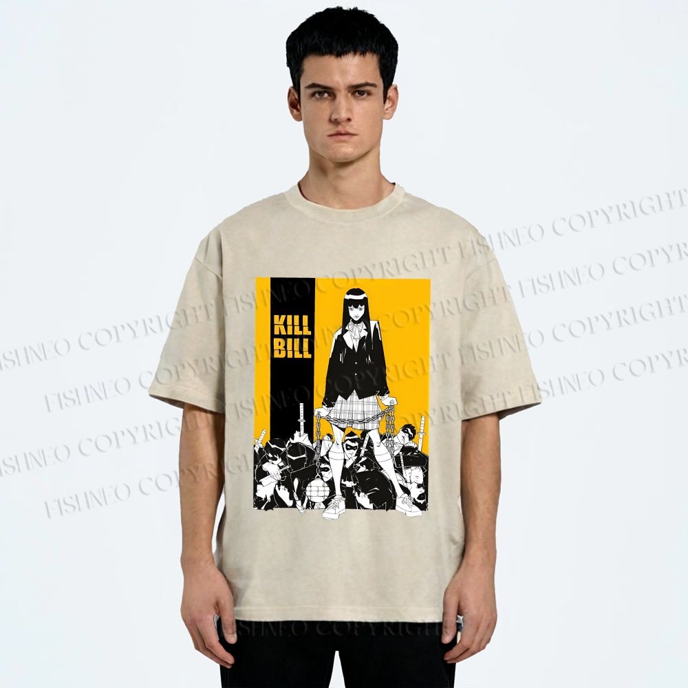 Unisex Kill Bill Anime Printed Washed Tee