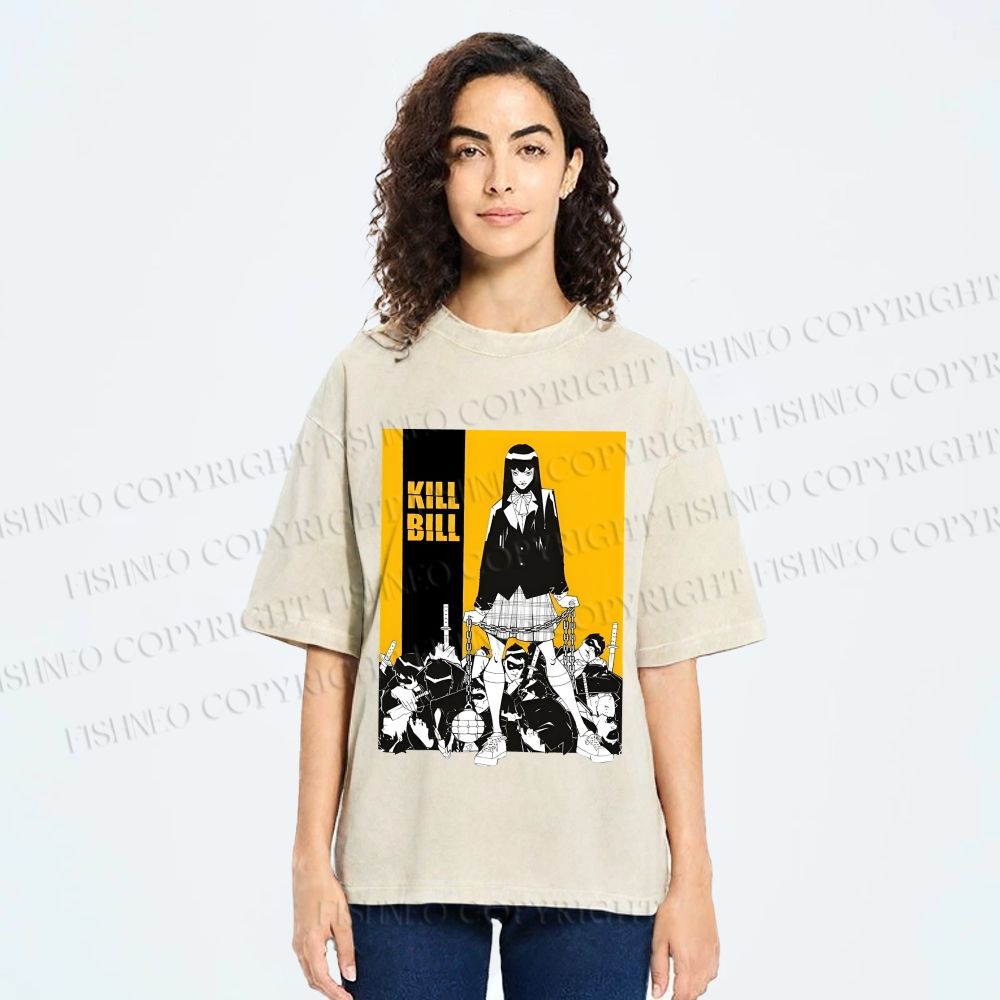 Unisex Kill Bill Anime Printed Washed Tee