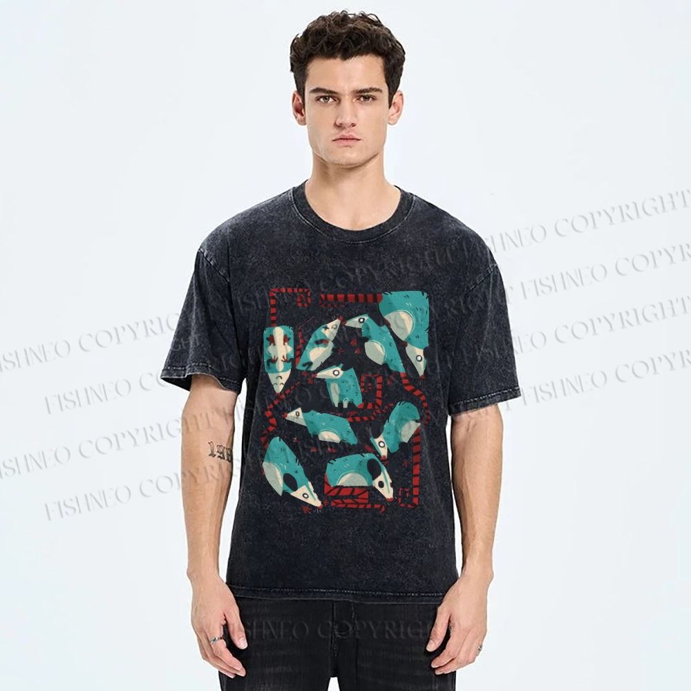 Unisex Blue Opossums Printed Washed Tee