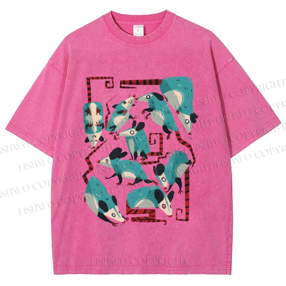 Unisex Blue Opossums Printed Washed Tee