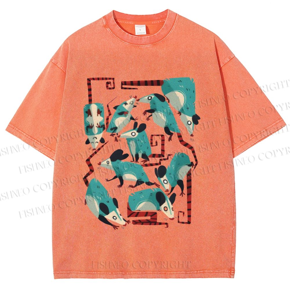Unisex Blue Opossums Printed Washed Tee