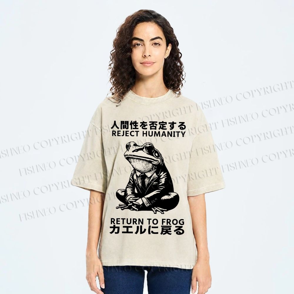 Unisex Reject Humanity Return To Frog Vintage Printed Washed Tee
