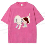 Unisex Yoshitomo Nara Dog Printed Washed Tee