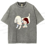 Unisex Yoshitomo Nara Dog Printed Washed Tee