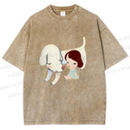 Unisex Yoshitomo Nara Dog Printed Washed Tee