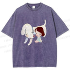 Unisex Yoshitomo Nara Dog Printed Washed Tee