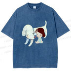 Unisex Yoshitomo Nara Dog Printed Washed Tee