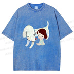 Unisex Yoshitomo Nara Dog Printed Washed Tee