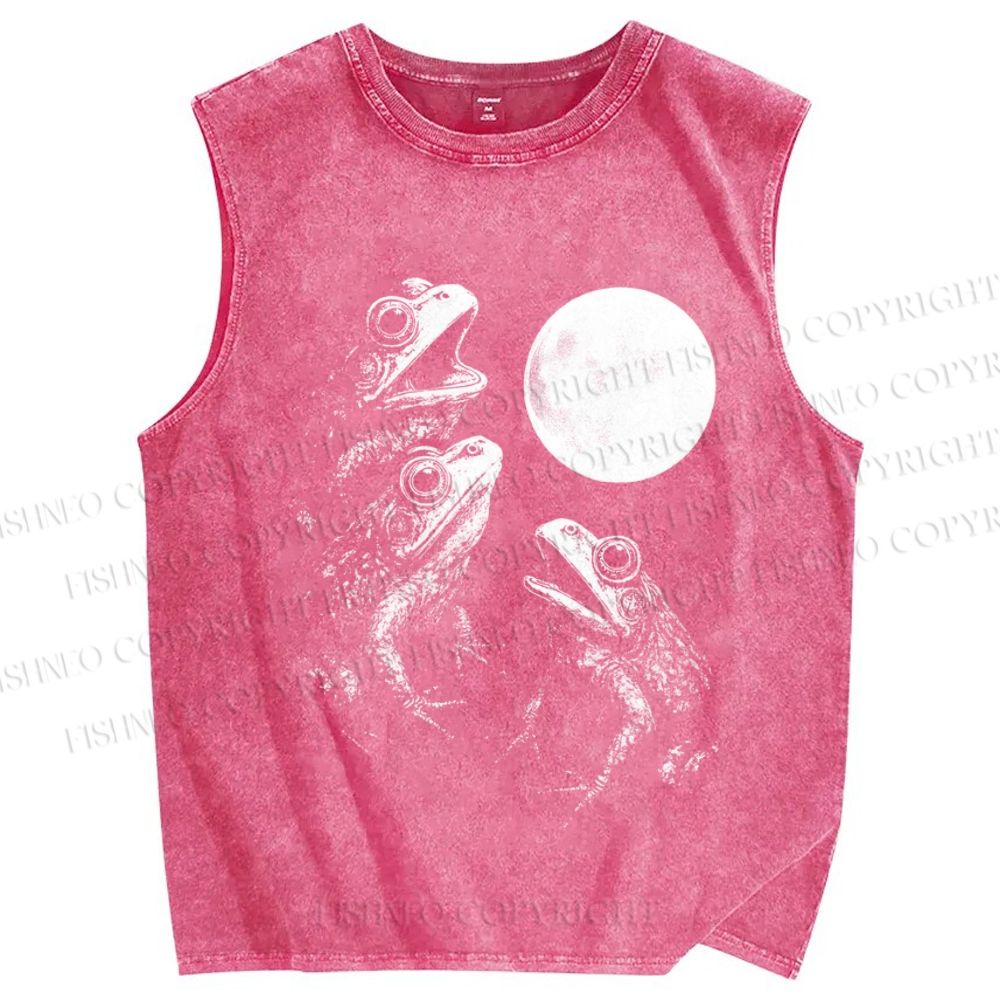 Unisex Frogs Howling To Moon Vintage Printed Washed Tank Top