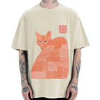 Geometric Patchwork Cat Vintage Washed T-shirt