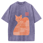 Geometric Patchwork Cat Vintage Washed T-shirt