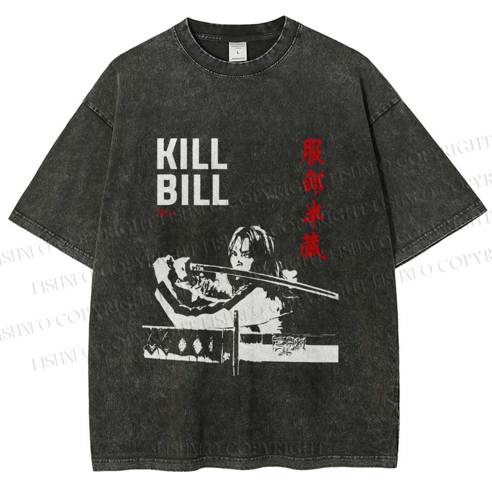 Unisex Kill Bill Japanese Graffiti Printed Washed Tee
