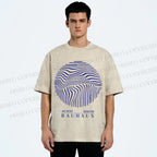 Unisex Bauhaus Geometric Circular Waves Printed Washed Tee