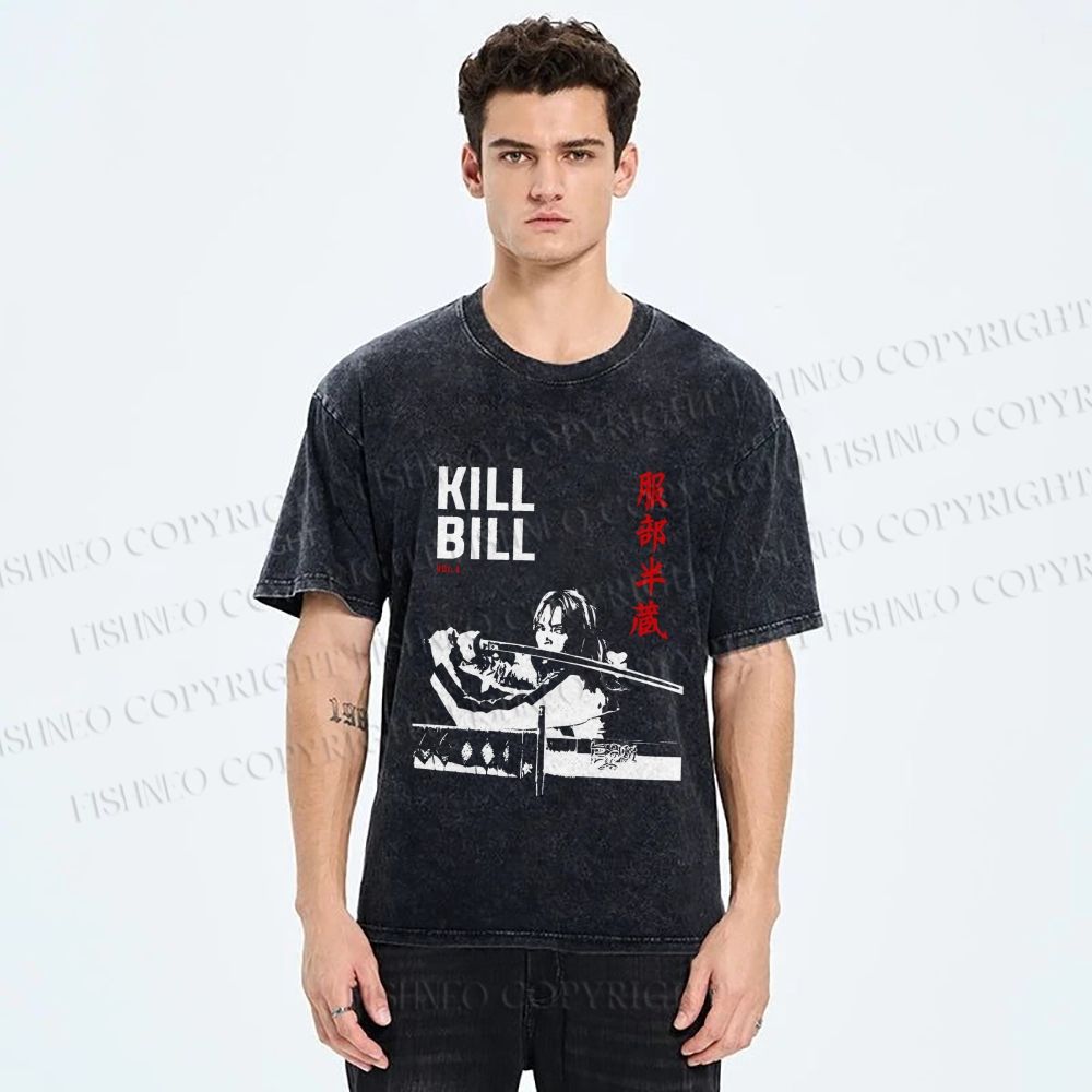 Unisex Kill Bill Japanese Graffiti Printed Washed Tee