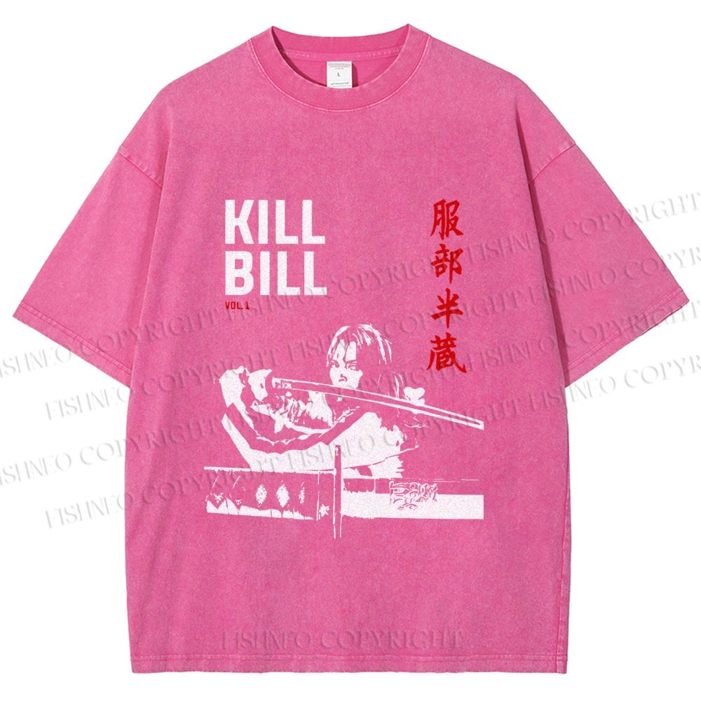 Unisex Kill Bill Japanese Graffiti Printed Washed Tee