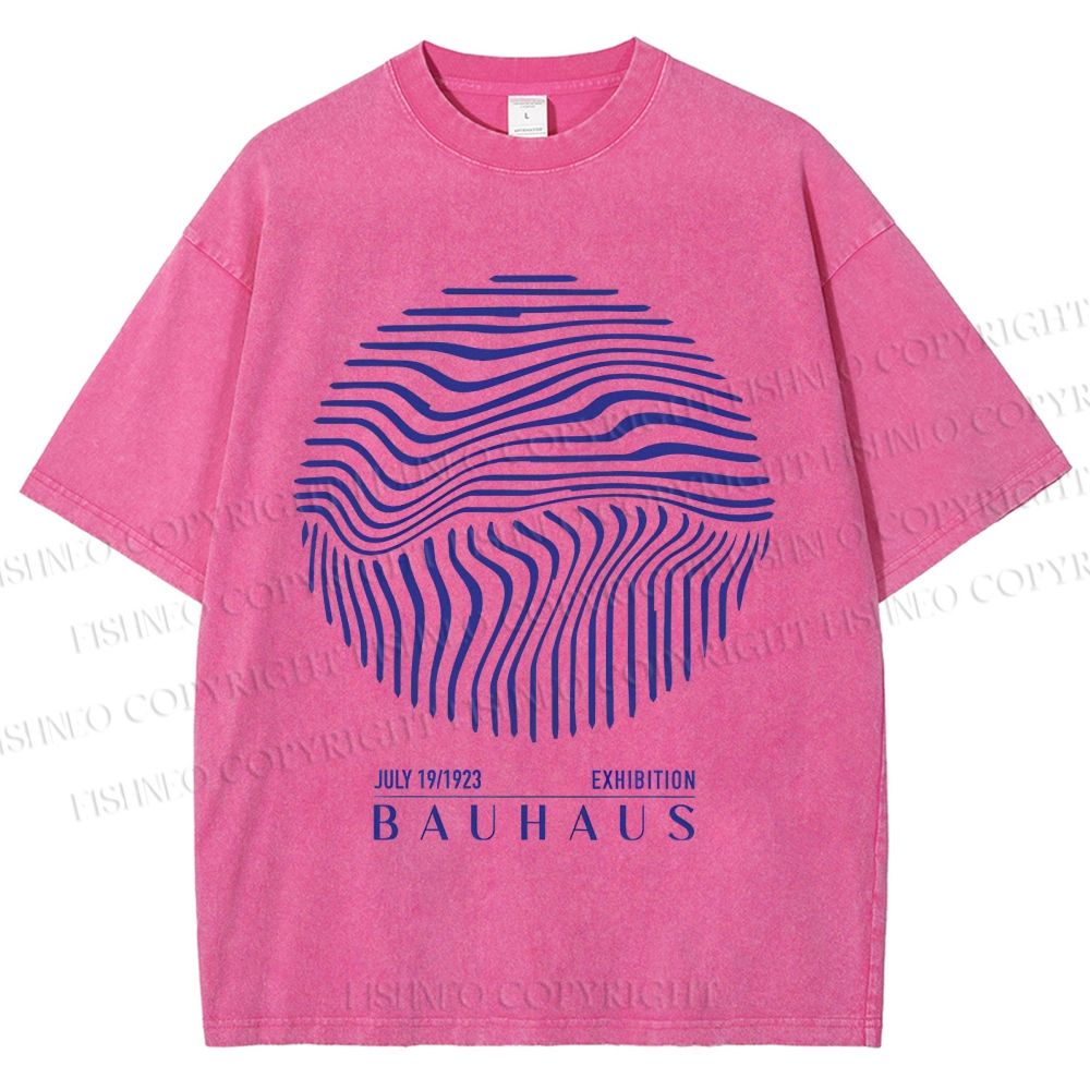 Unisex Bauhaus Geometric Circular Waves Printed Washed Tee