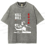 Unisex Kill Bill Japanese Graffiti Printed Washed Tee
