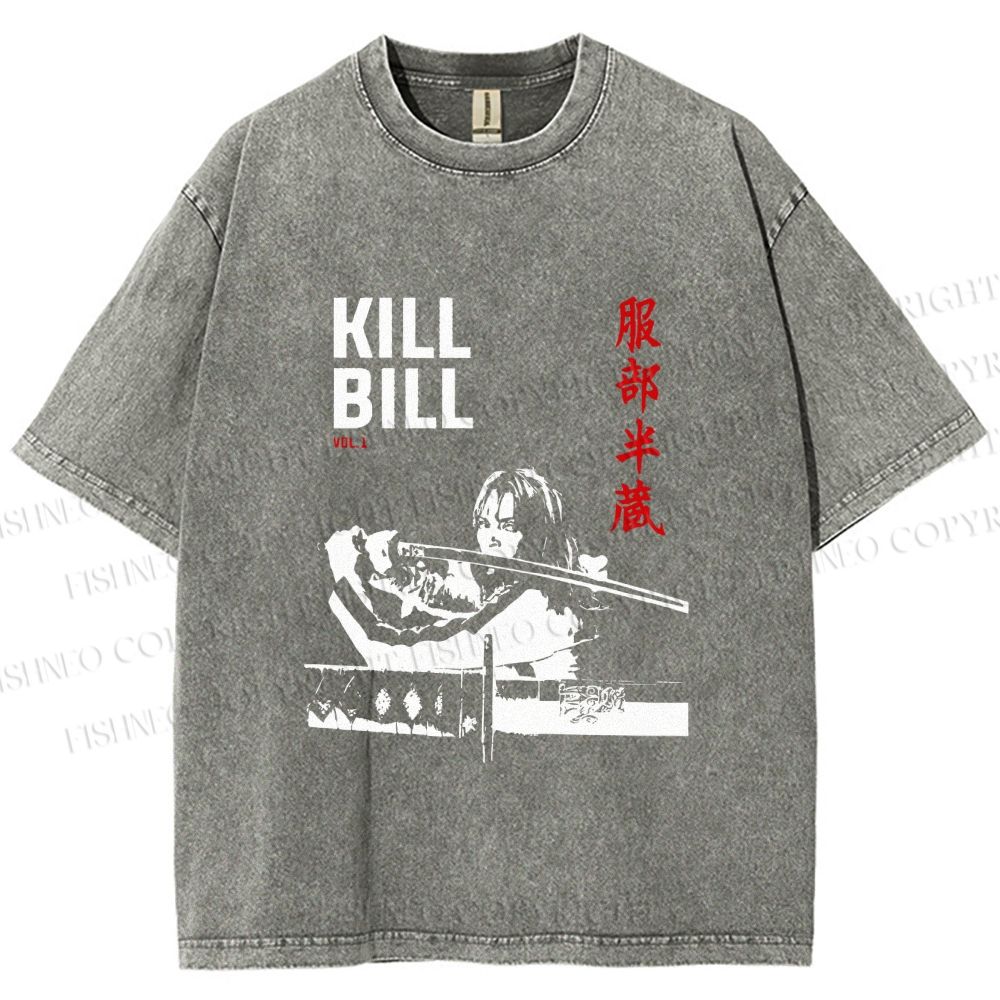 Unisex Kill Bill Japanese Graffiti Printed Washed Tee