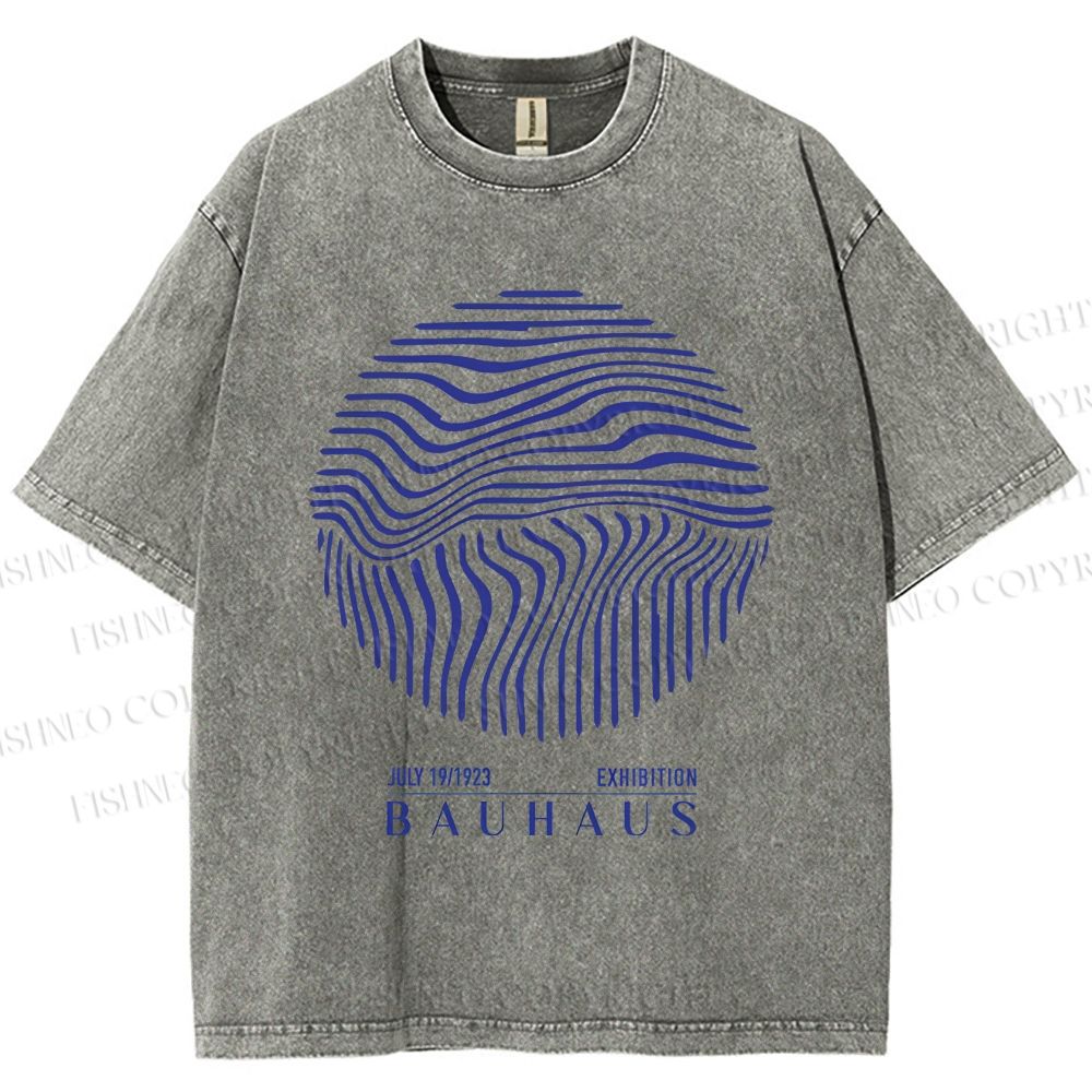 Unisex Bauhaus Geometric Circular Waves Printed Washed Tee