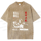 Unisex Kill Bill Japanese Graffiti Printed Washed Tee