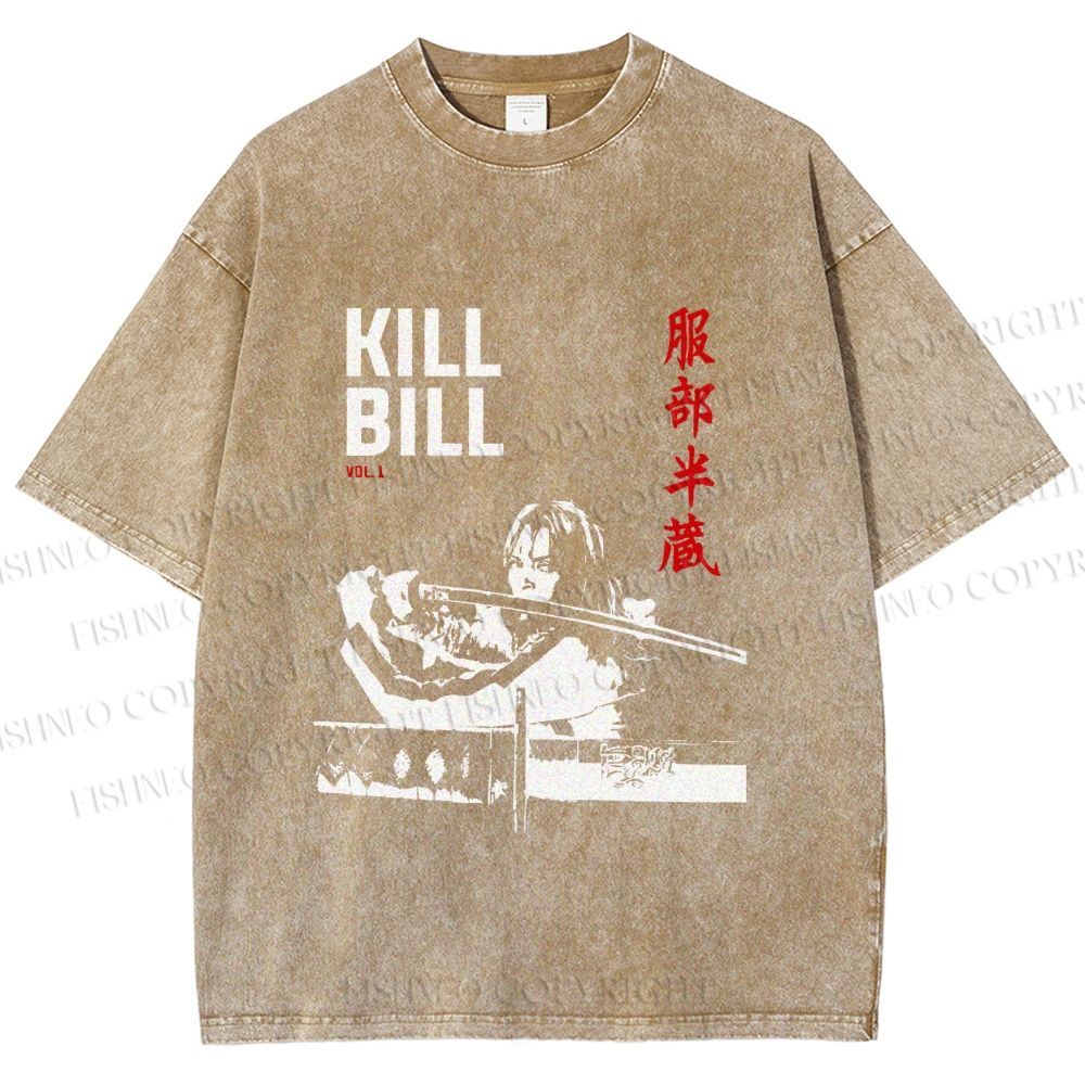 Unisex Kill Bill Japanese Graffiti Printed Washed Tee