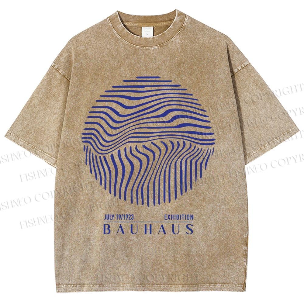 Unisex Bauhaus Geometric Circular Waves Printed Washed Tee