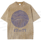 Unisex Bauhaus Geometric Circular Waves Printed Washed Tee