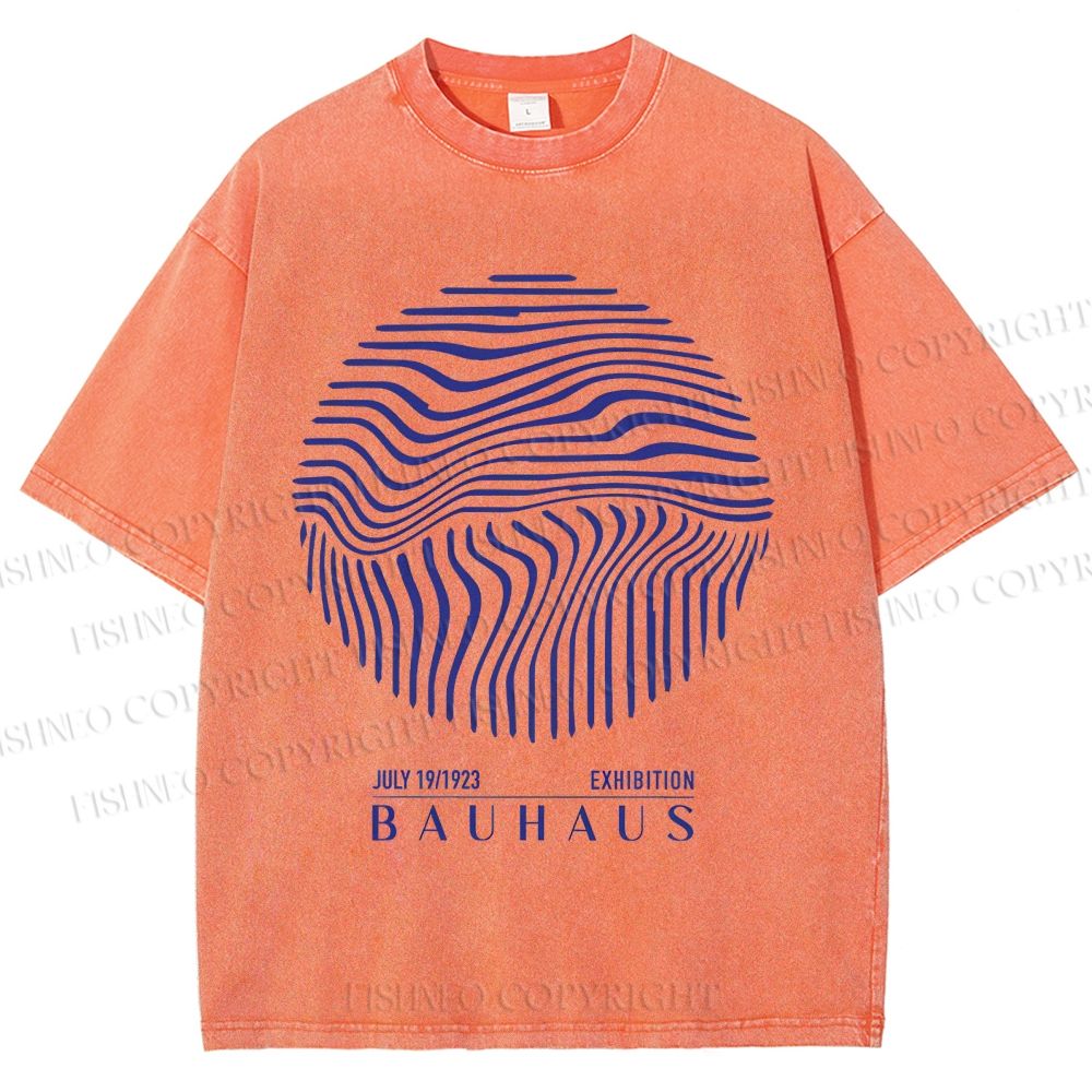 Unisex Bauhaus Geometric Circular Waves Printed Washed Tee